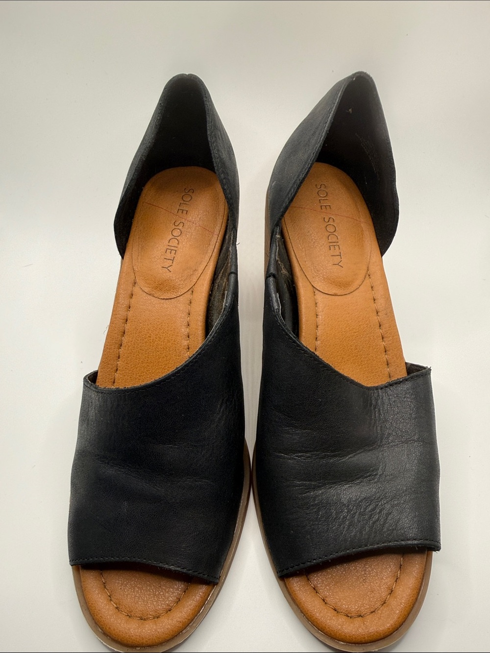 Sole Society Black Leather Open-Toe D'Orsay Mules